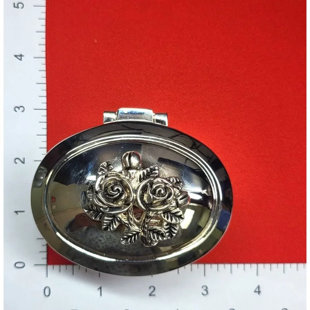 Vintage Silver Plated Roses Hinged Cover Trinket Jewelry Box Red Velvet Lining